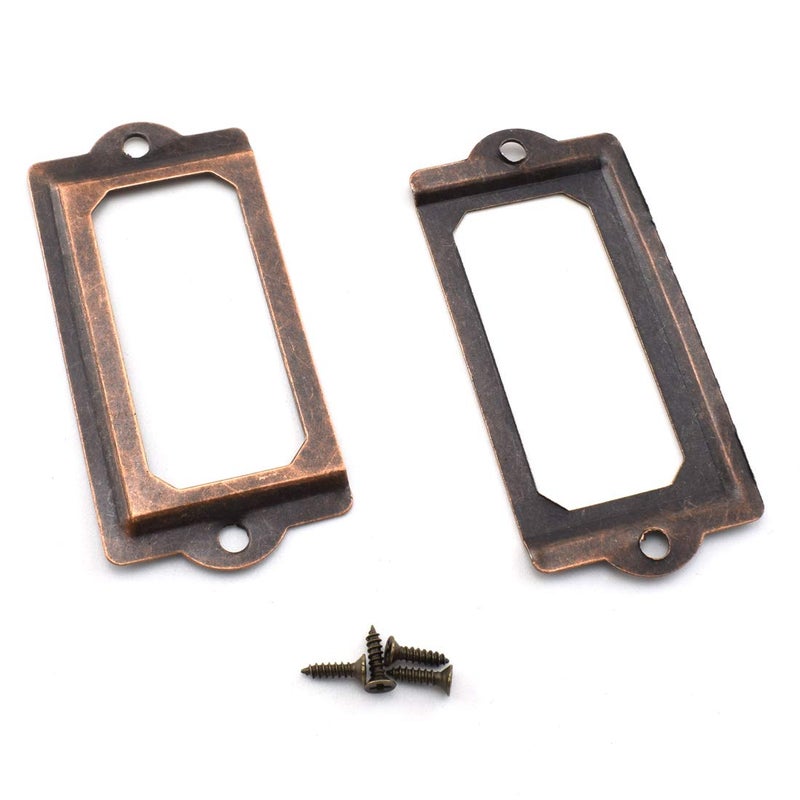 OZXNO Antique Metal Name Card Frame, OZXNO 10-Pack Vintage Red Bronze Label Holder Tag Slots for Drawer File Cabinet Shelves (70 x 33 mm / 2.8 x 1.3 inch) - Image 4